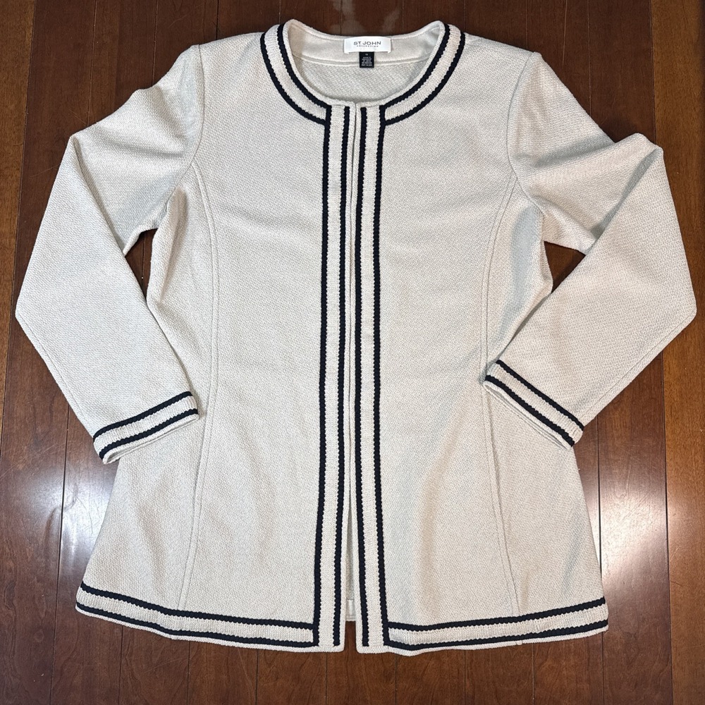 St John Wool Blend Jacket Size 16 Women Quiet Luxury Long Sleeve Knit Pockets